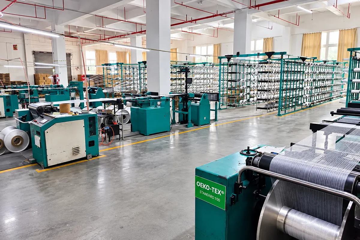 Yarn creels and textile preparation equipment in the factory